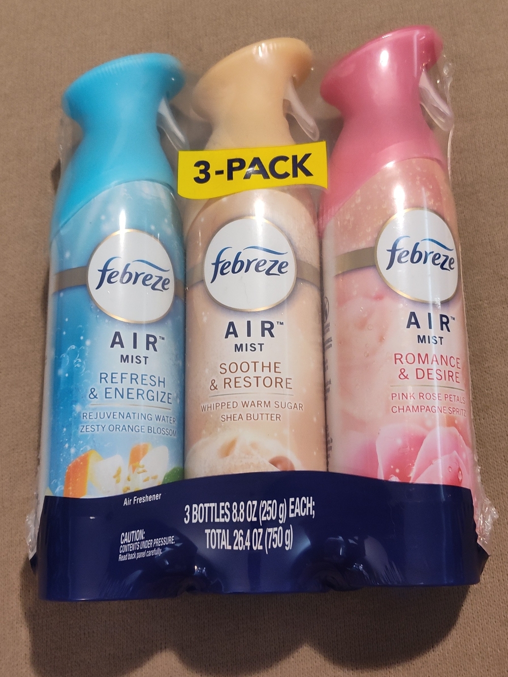 NWT & Sealed! Febreze Air Mist 3-Pack - Blue, Cream, Pink